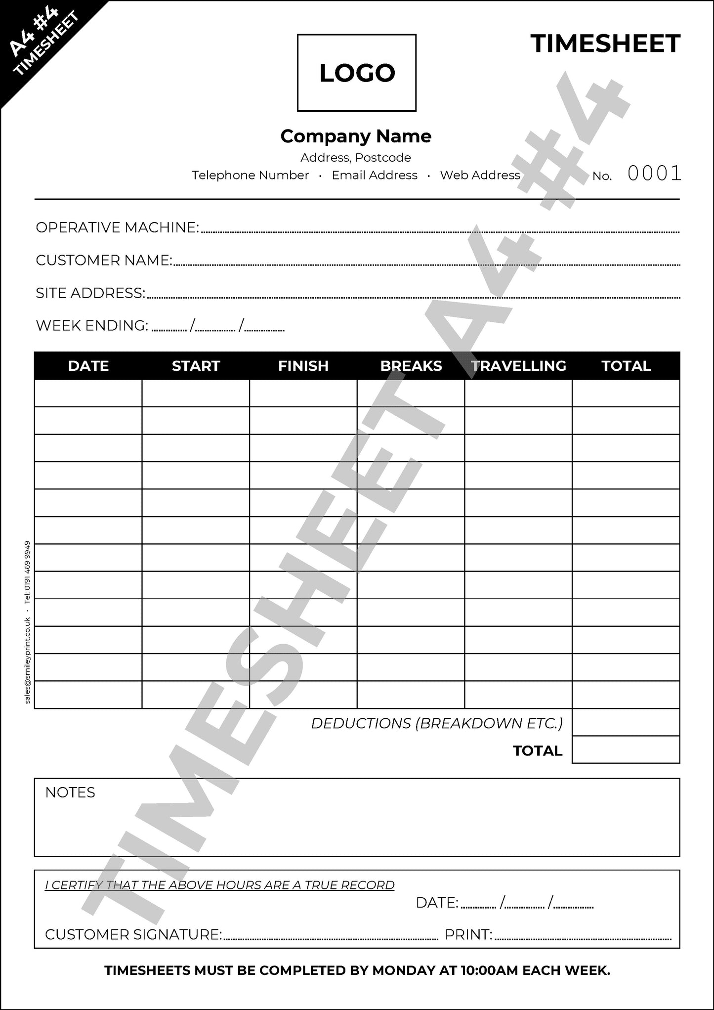 Timesheet Templates - Order Online