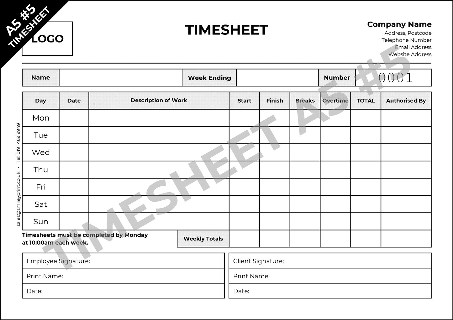Timesheet Templates - Order Online