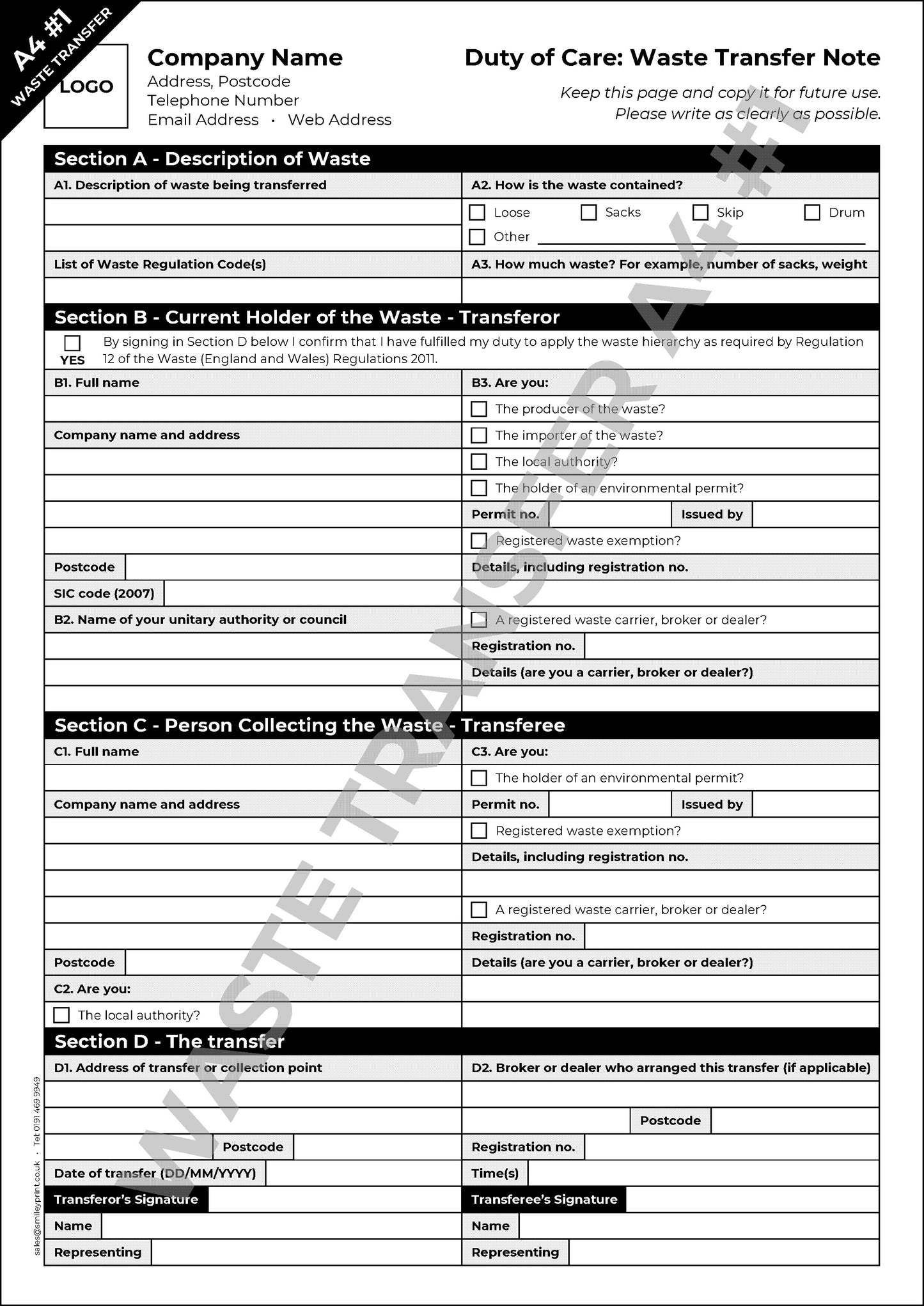 Waste Transfer Templates