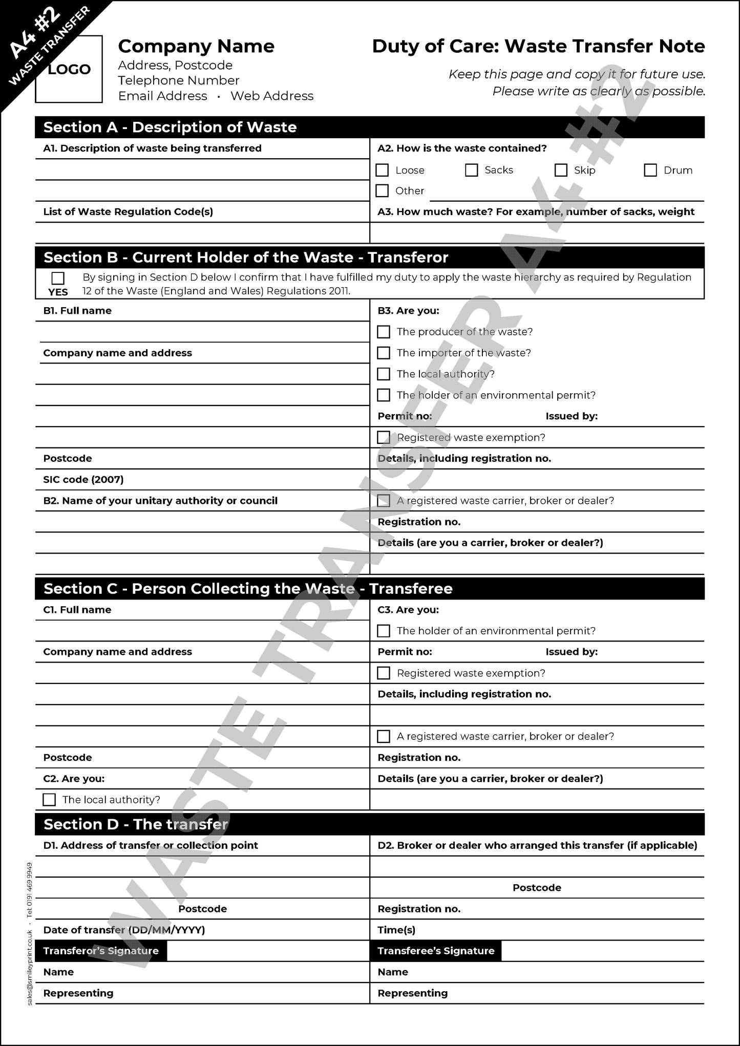 Waste Transfer Templates