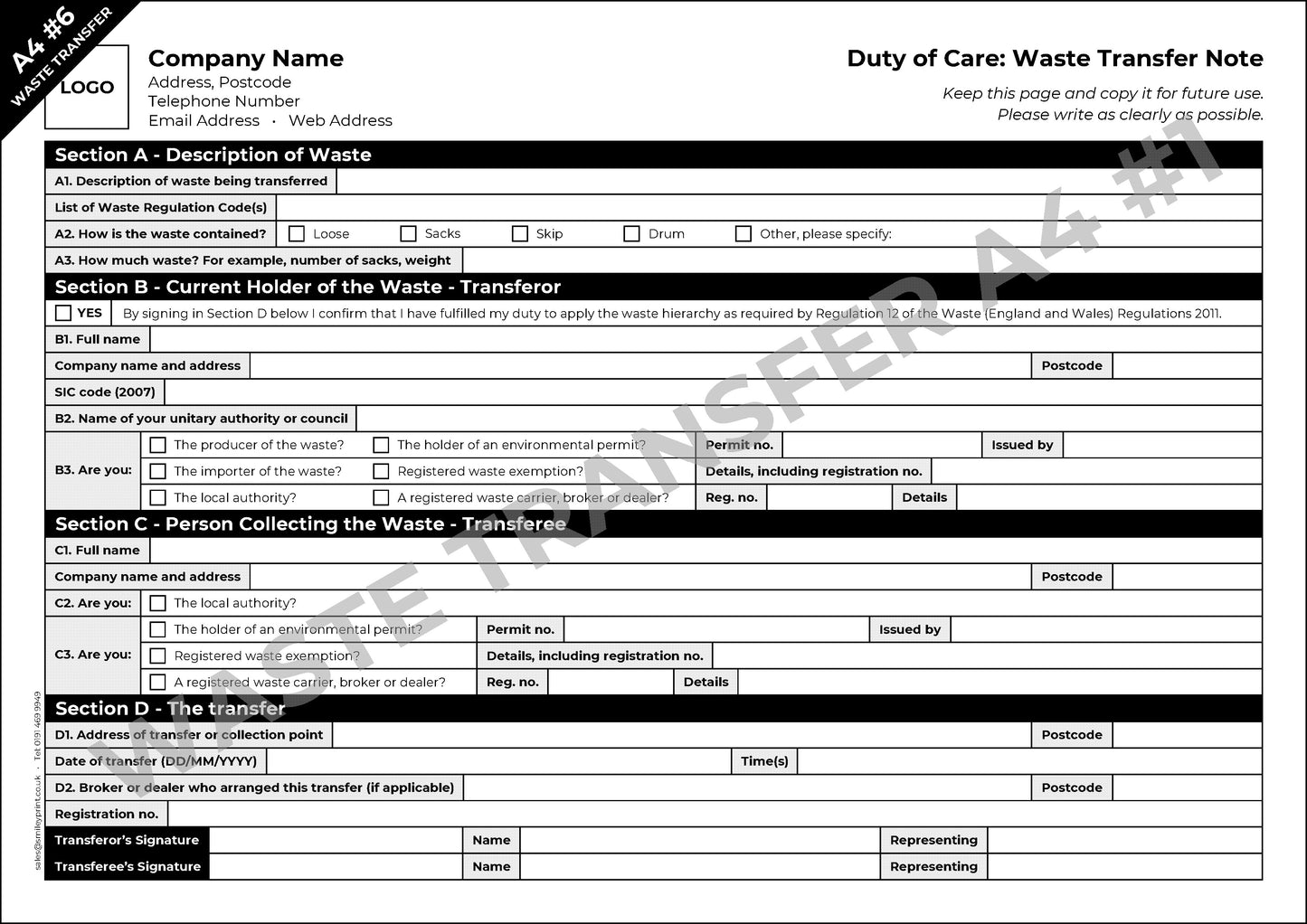 Waste Transfer Templates