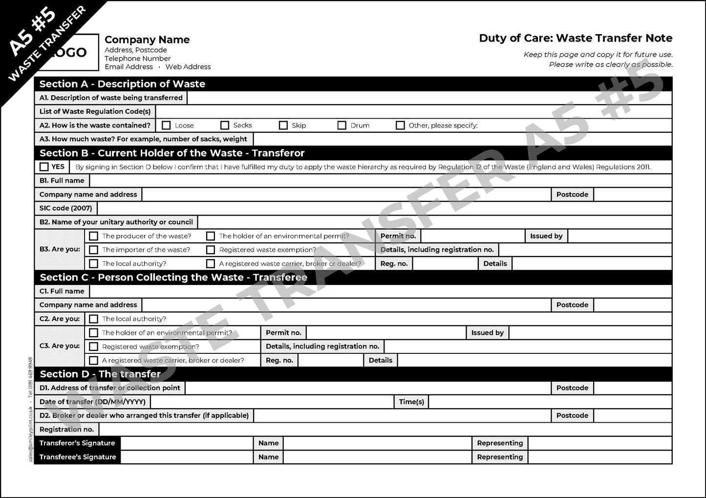 Waste Transfer Templates