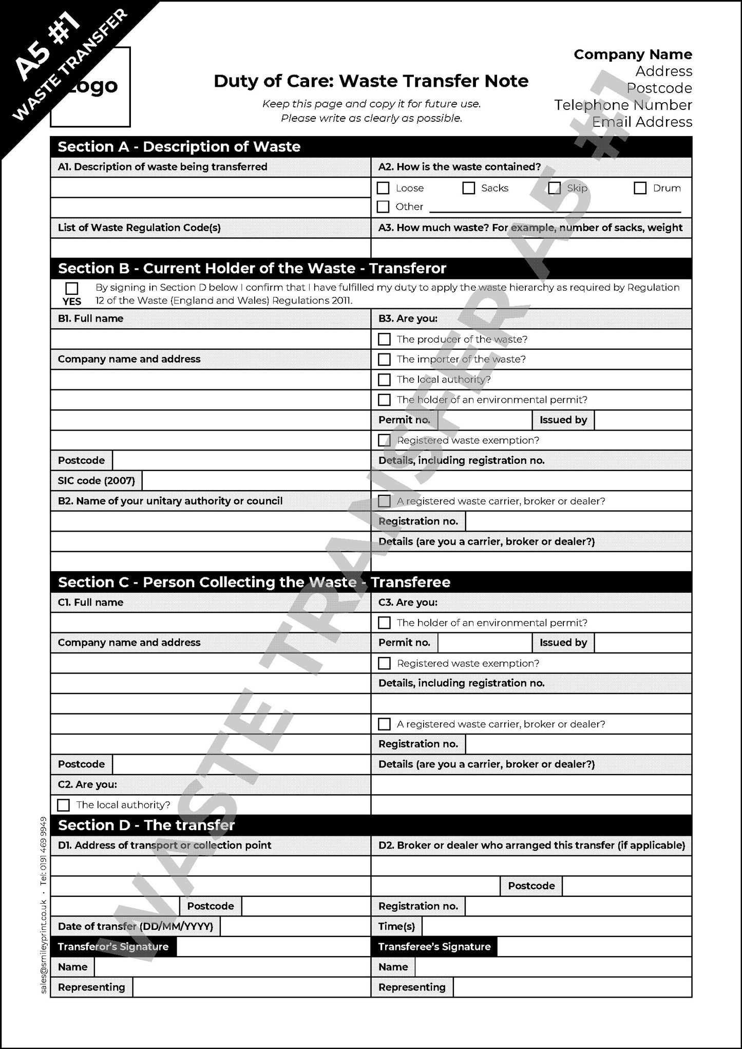 Waste Transfer Templates